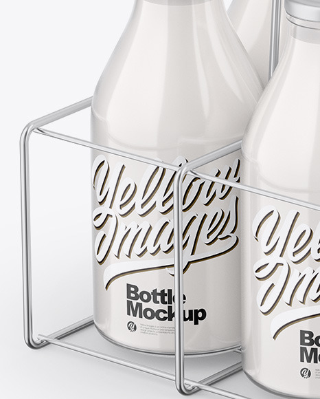 6 Milk Bottles Carrier Mockup PSD #2