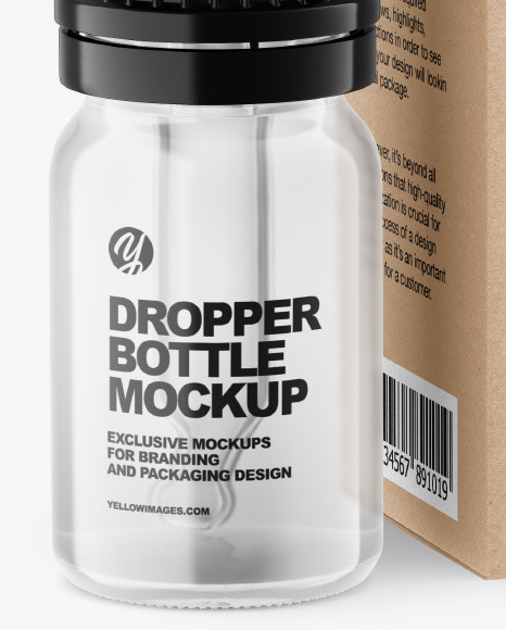 Clear Glass Dropper Bottle w  Kraft Box Mockup PSD #2