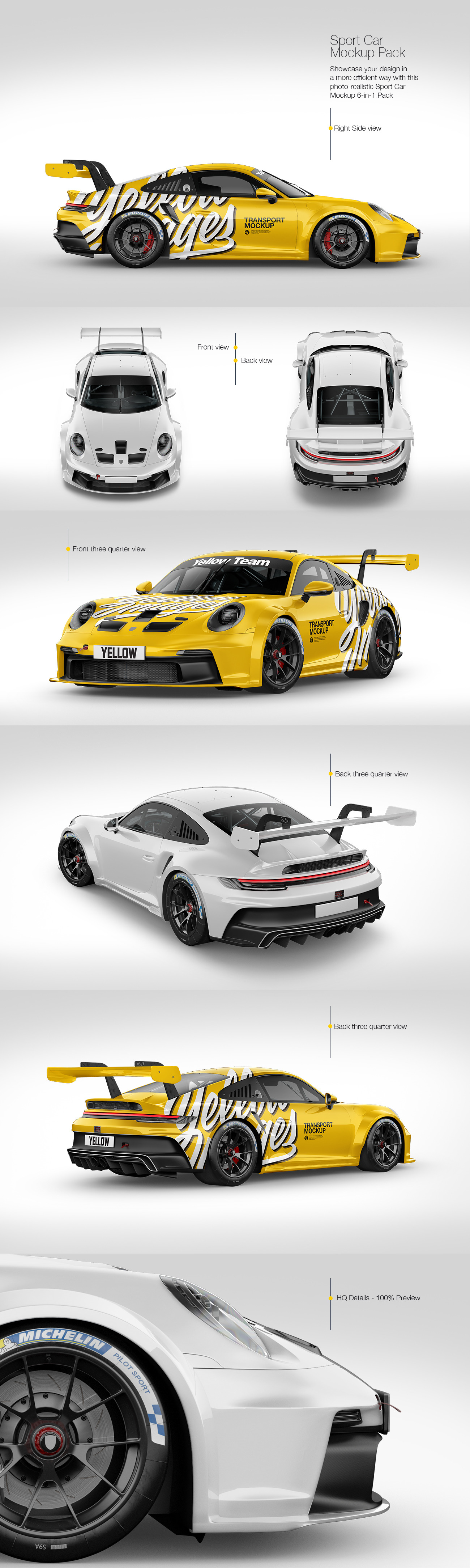Sport Car Mockup Pack on Yellow Images Creative Store