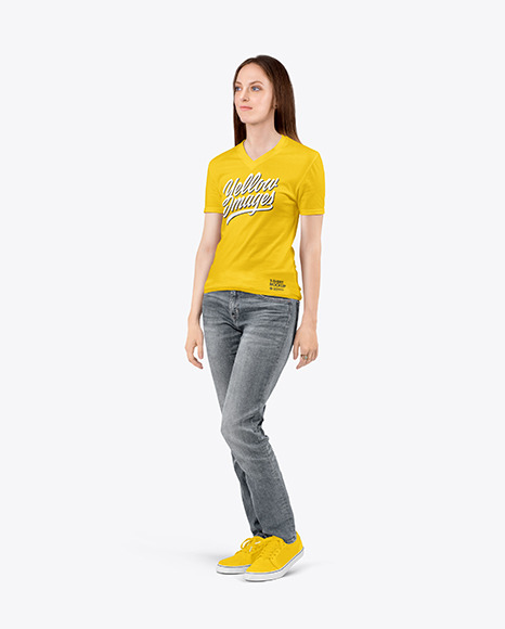 Woman in a V-Neck T-Shirt Mockup