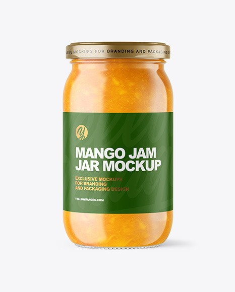 Clear Glass Jar with Mango jam Mockup