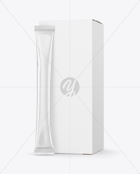 Glossy Stick Sachet with Paper Box Mockup PSD #1