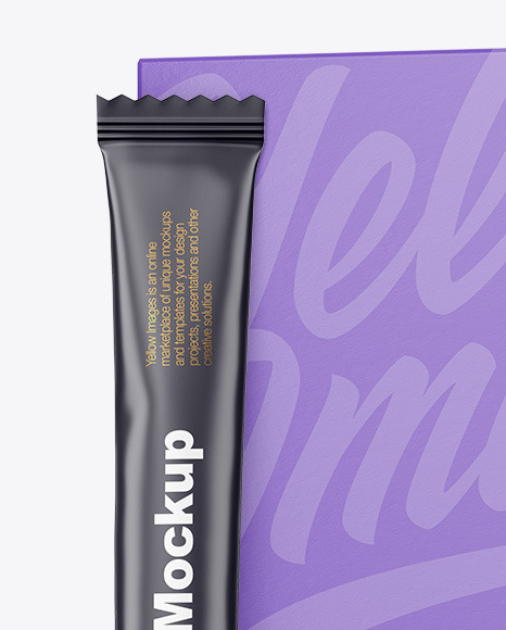 Matte Stick Sachet with Paper Box Mockup PSD #1