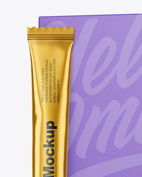 Matte Metallic Stick Sachet with Paper Box Mockup PSD #1