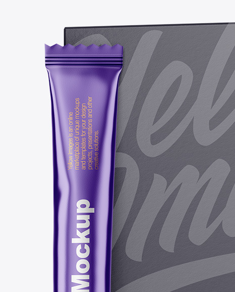 Matte Metallic Stick Sachet with Paper Box Mockup PSD #5