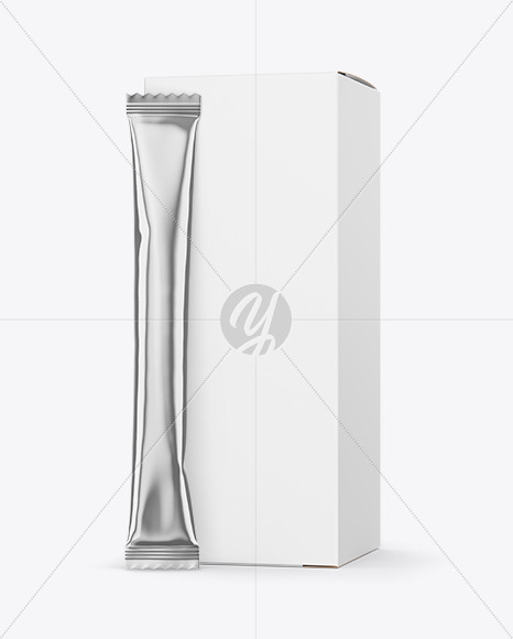 Metallic Stick Sachet with Paper Box Mockup PSD #3