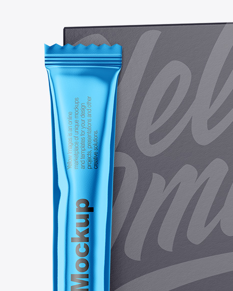 Metallic Stick Sachet with Paper Box Mockup PSD #1