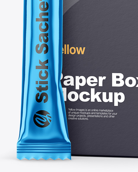 Metallic Stick Sachet with Paper Box Mockup PSD #6