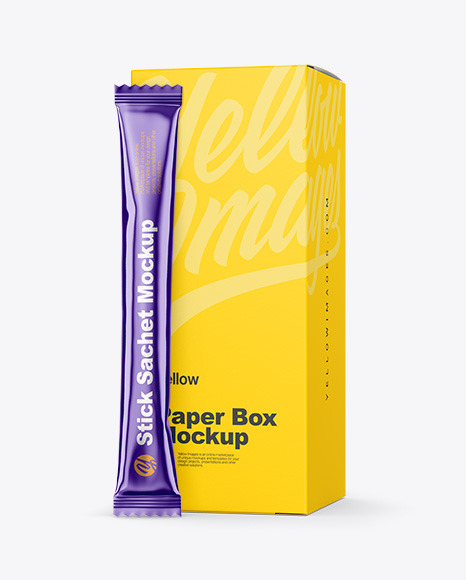 Metallic Stick Sachet with Paper Box Mockup PSD #7