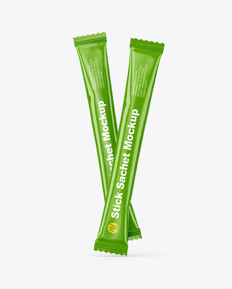 Two Glossy Stick Sachets Mockup