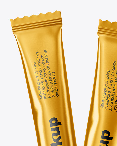 Two Matte Metallic Stick Sachets Mockup PSD #2