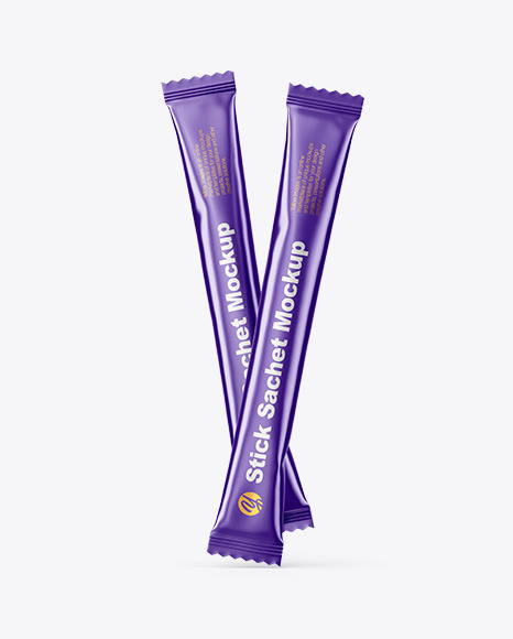 Two Matte Metallic Stick Sachets Mockup PSD #6