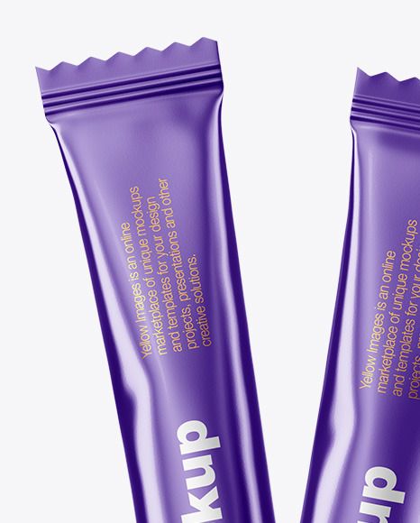 Two Matte Metallic Stick Sachets Mockup PSD #7