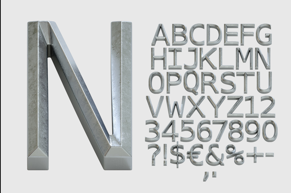 Metal Bevel Font on Yellow Images Creative Store