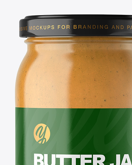 Clear Glass Jar with Peanut Butter Mockup PSD #2