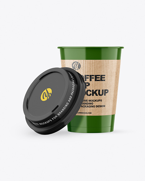 Glossy Opened Coffee Cup with Holder Mockup PSD #2