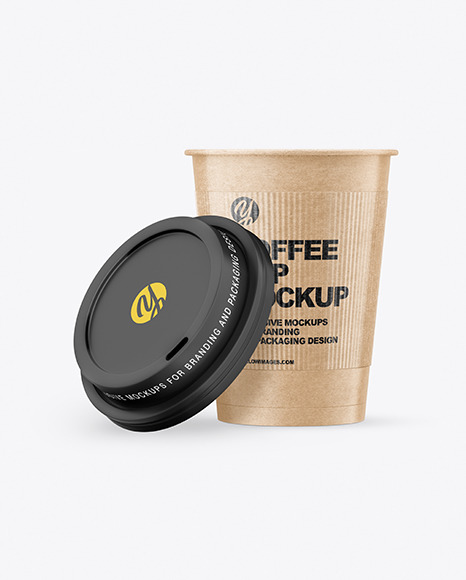 Kraft Opened Coffee Cup with Holder Mockup PSD #2