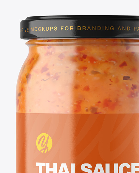 Clear Glass Jar with Sweet Chili Thai Sauce Mockup PSD #2