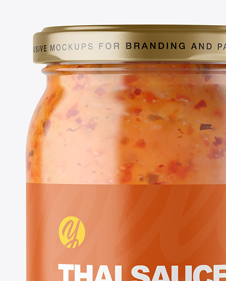 Clear Glass Jar with Sweet Chili Thai Sauce Mockup PSD #1