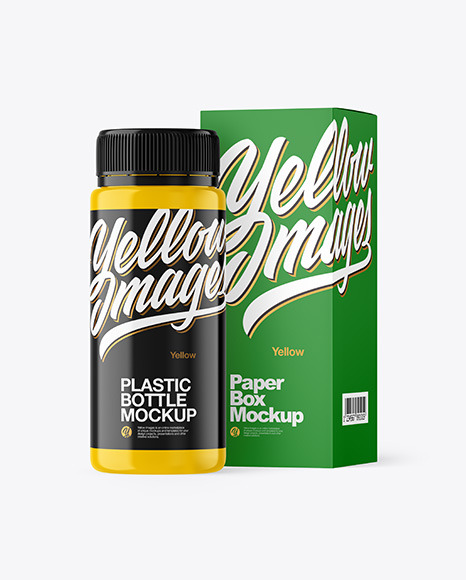 Glossy Plastic Bottle with Box Mockup