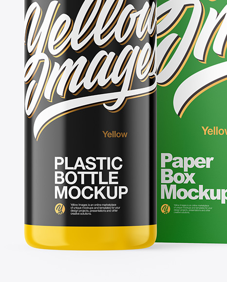 Glossy Plastic Bottle with Box Mockup PSD #7