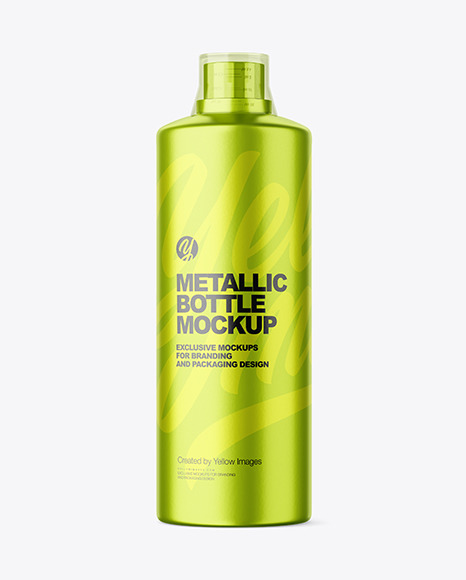 Metallized Plastic Bottle with Measuring Cap Mockup PSD #2