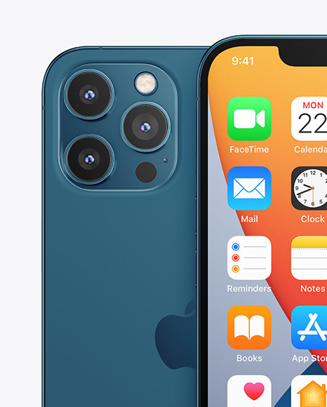 Two Apple iPhones 12 Pro Max Pacific Blue Mockup PSD #5