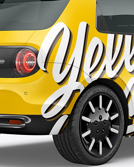 Compact Electric Car Mockup   Back Half Side View PSD #1