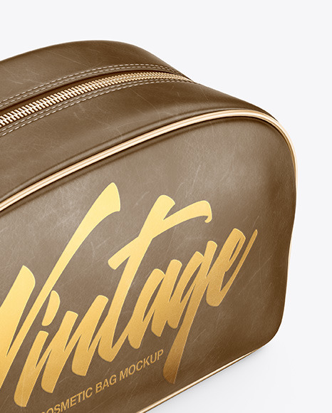 Leather Cosmetic Bag Mockup   Half Side View (High Angle Shot) PSD #1
