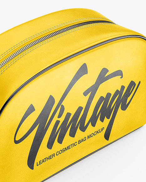 Leather Cosmetic Bag Mockup   Half Side View (High Angle Shot) PSD #7