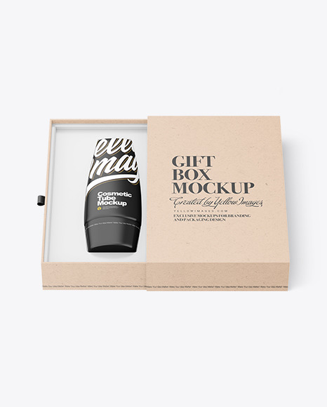 Kraft Paper Box With Cosmetic Tube Mockup PSD #2