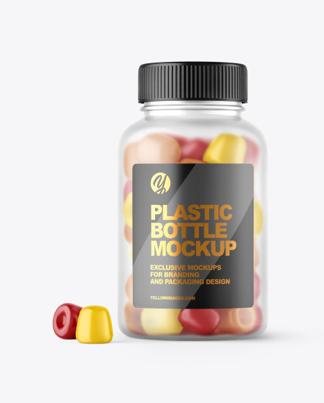 Frosted Bottle with Gummies Mockup