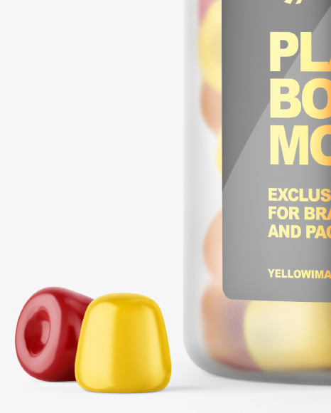 Frosted Bottle with Gummies Mockup PSD #1