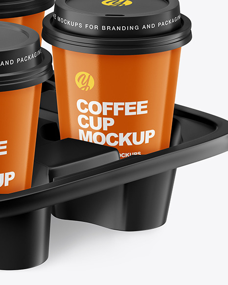 Glossy Coffee Cups in Paper Holder Mockup PSD #1