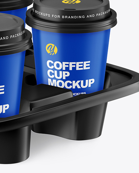 Matte Coffee Cups in Paper Holder Mockup PSD #1