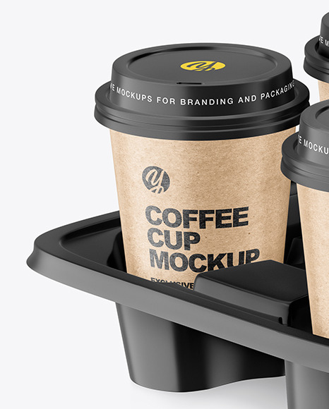 Kraft Coffee Cups in Paper Holder Mockup PSD #2