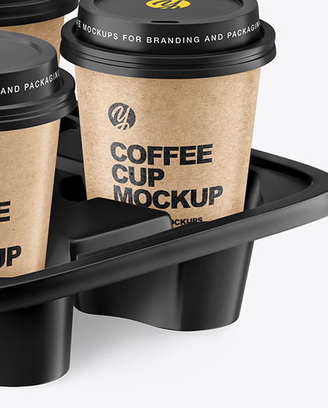Kraft Coffee Cups in Paper Holder Mockup PSD #1