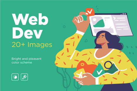 Programming Illustration Set. Different characters working on web and application development