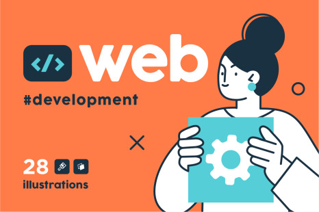 Programming Illustration Set. Different characters working on web and application development
