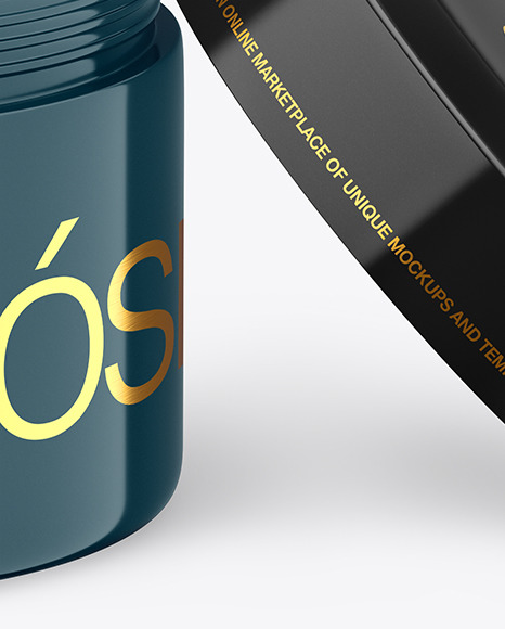 Opened Glossy Cosmetic Jar Mockup PSD #1