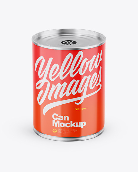 Download Glossy Metallic Can W Glossy Label Mockup In Can Mockups On Yellow Images Object Mockups