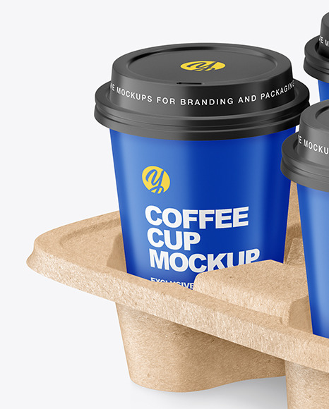 Matte Coffee Cups in Kraft  Paper Holder Mockup PSD #2