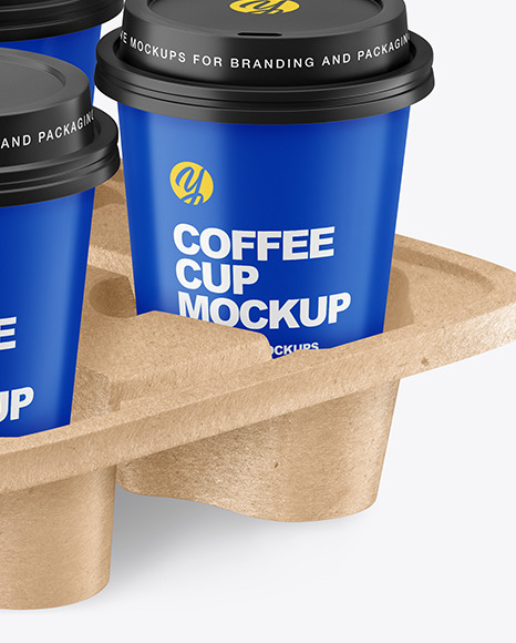Matte Coffee Cups in Kraft  Paper Holder Mockup PSD #1