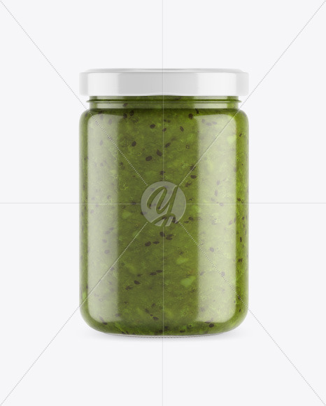 Free Clear Glass Jar w/ Kiwi Jam Mockup PSD Mockups