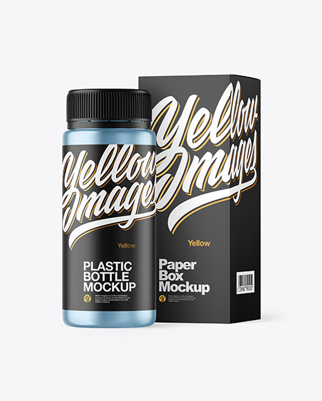 Metallic Plastic Bottle with Box Mockup