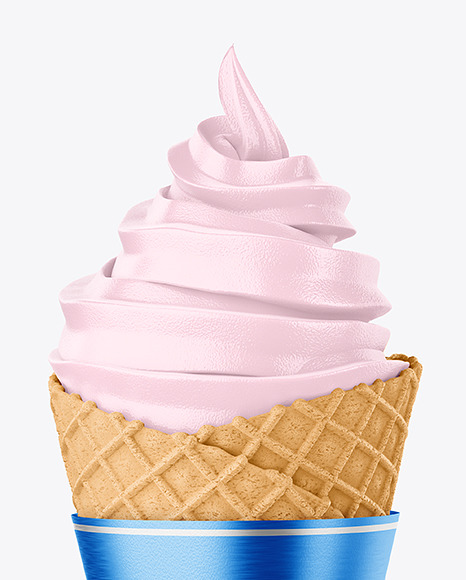 Ice Cream Waffle Cone with Metallic Label Mockup PSD #1