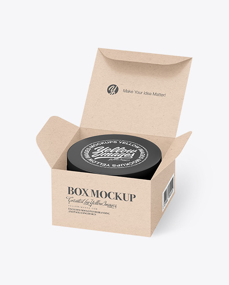 Kraft Paper Box with Cosmetic Jar Mockup PSD #2