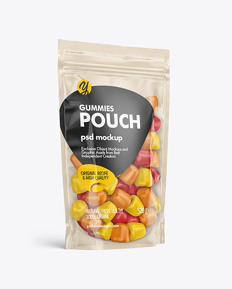 Clear Plastic Stand-up Pouch w/ Gummies Mockup