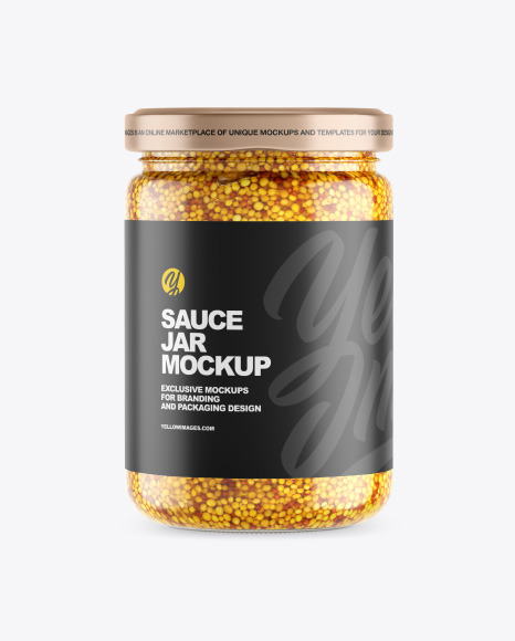 Clear Glass Jar w/ Wholegrain Mustard Mockup