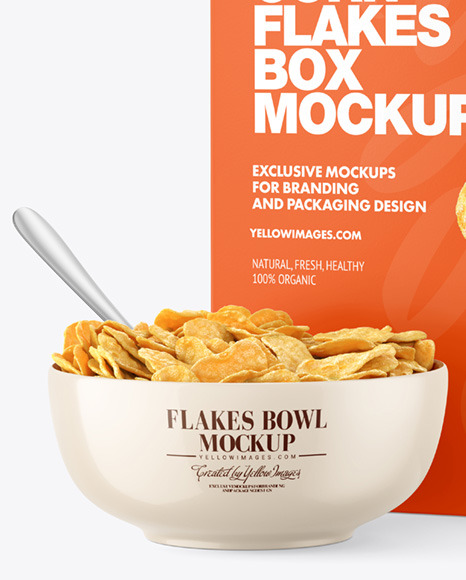 Bowl and Box with Corn Flakes Mockup PSD #3